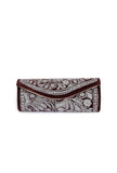 Brown Velvet Silver Embroidered Clutch