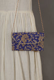 Majorelle Blue Zari Embroidered Silk Envelope Clutch