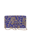 Majorelle Blue Zari Embroidered Silk Envelope Clutch