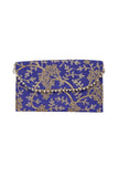 Majorelle Blue Zari Embroidered Silk Envelope Clutch