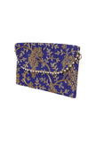 Majorelle Blue Zari Embroidered Silk Envelope Clutch