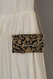 Midnight Black Zari Embroidered Silk Envelope Clutch