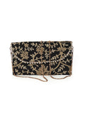 Midnight Black Zari Embroidered Silk Envelope Clutch