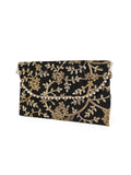 Midnight Black Zari Embroidered Silk Envelope Clutch