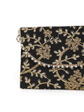 Midnight Black Zari Embroidered Silk Envelope Clutch