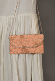 Apricot Peach Zari Embroidered Silk Envelope Clutch