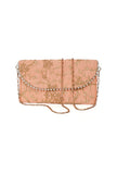 Apricot Peach Zari Embroidered Silk Envelope Clutch