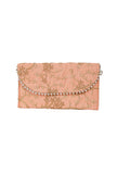 Apricot Peach Zari Embroidered Silk Envelope Clutch
