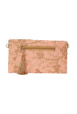 Apricot Peach Zari Embroidered Silk Envelope Clutch