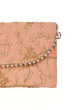 Apricot Peach Zari Embroidered Silk Envelope Clutch