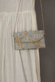 Shadow Grey Zari Embroidered Silk Envelope Clutch