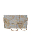 Shadow Grey Zari Embroidered Silk Envelope Clutch
