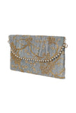 Shadow Grey Zari Embroidered Silk Envelope Clutch
