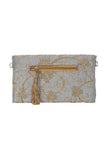 Shadow Grey Zari Embroidered Silk Envelope Clutch