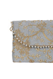Shadow Grey Zari Embroidered Silk Envelope Clutch