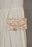 Snowy White Zari Embroidered Silk Envelope Clutch