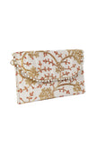 Snowy White Zari Embroidered Silk Envelope Clutch