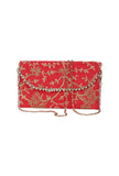 Ruby Red Zari Embroidered Silk Envelope Clutch