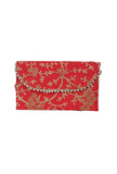Ruby Red Zari Embroidered Silk Envelope Clutch