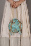 Sky Blue Embroidered Silk Potli