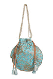 Sky Blue Embroidered Silk Potli