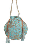 Sky Blue Embroidered Silk Potli
