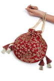 Ruby Maroon Embroidered Silk Potli