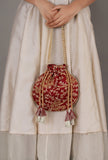 Ruby Maroon Embroidered Silk Potli