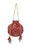 Ruby Maroon Embroidered Silk Potli