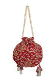 Ruby Maroon Embroidered Silk Potli