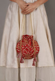 Scarlet Red Embroidered Silk Potli