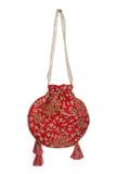 Scarlet Red Embroidered Silk Potli
