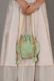 Mint Green Embroidered Silk Potli