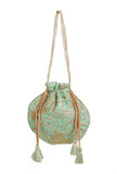 Mint Green Embroidered Silk Potli