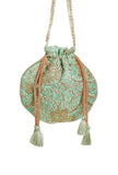 Mint Green Embroidered Silk Potli