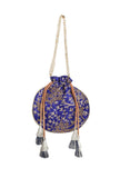 Sapphire Blue Embroidered Silk Potli
