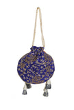 Sapphire Blue Embroidered Silk Potli