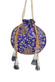 Sapphire Blue Embroidered Silk Potli
