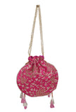 Fuchsia Pink Embroidered Silk Potli
