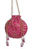 Fuchsia Pink Embroidered Silk Potli