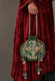 Midnight Green Gota Patti Silk Potli