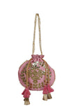 Rosy Pink Gota Patti Silk Potli