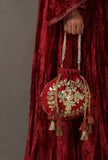 Radiant Red Gota Patti Silk Potli