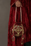 Majestic Maroon Gota Patti Silk Potli