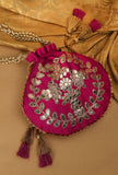 Passionate Pink Gota Patti Silk Potli