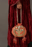 Sunkissed Peach Gota Patti Silk Potli