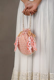 Peach Blossom Chikankari Georgette Potli