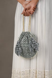Emerald Elegance Chikankari Georgette Potli