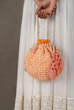 Citrus Orange Chikankari Georgette Potli