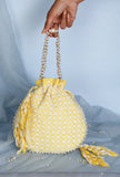 Lemon Yellow Chikankari Georgette Potli